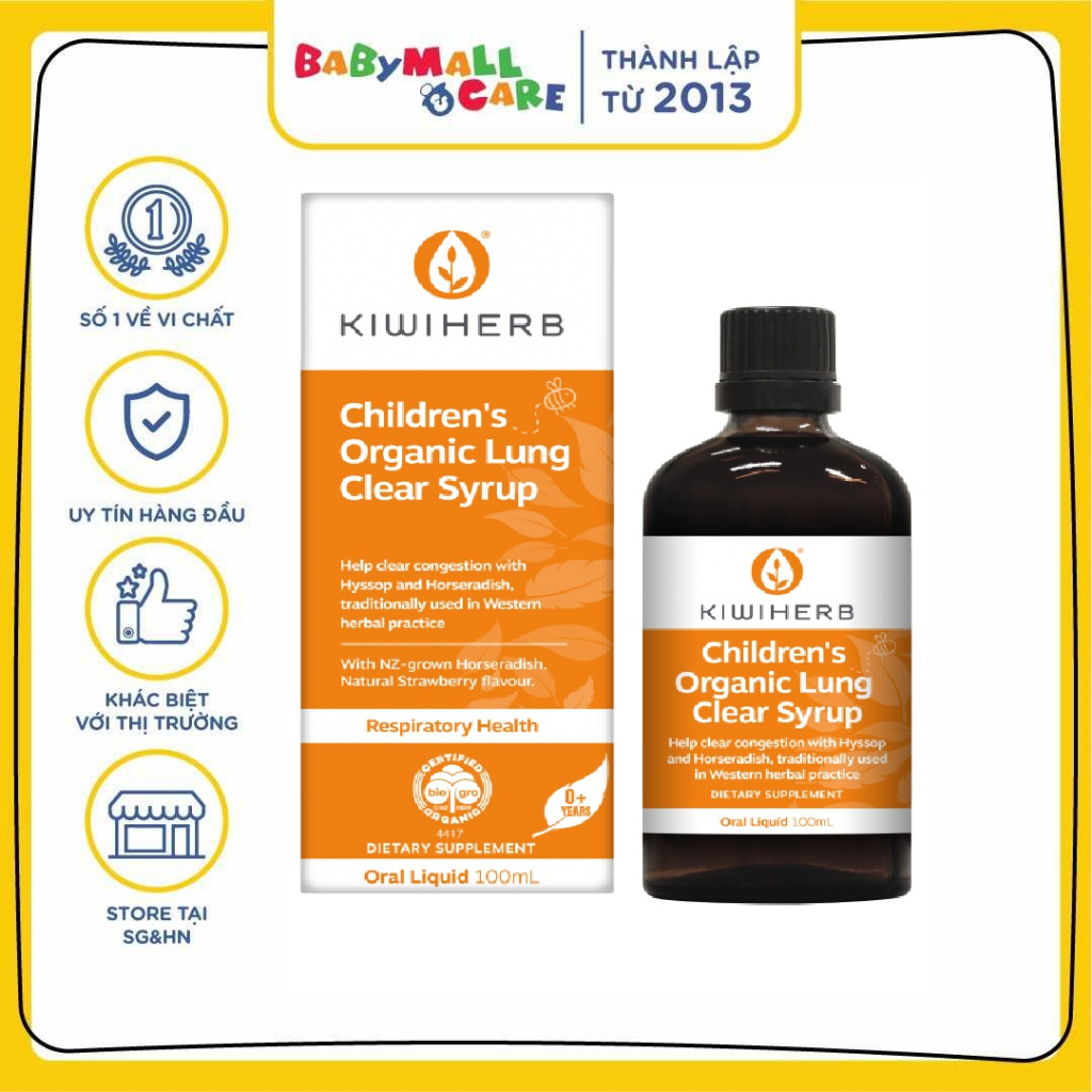 Siro Ho Kiwiherb Children's Organic Lung Clear Syrup 100ml 8-2024