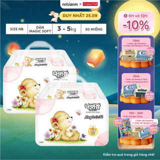 Tã/bỉm dán nabizam size nb/từ 3-5kg/50 miếng, dòng magic soft cao cấp mềm mỏng, chống hăm, chống tràn tối đa