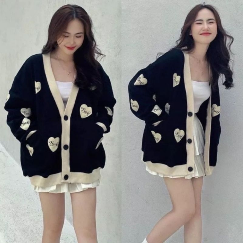 Áo khoác nỉ cardigan dáng rộng họa tiết kẻ ô D87
