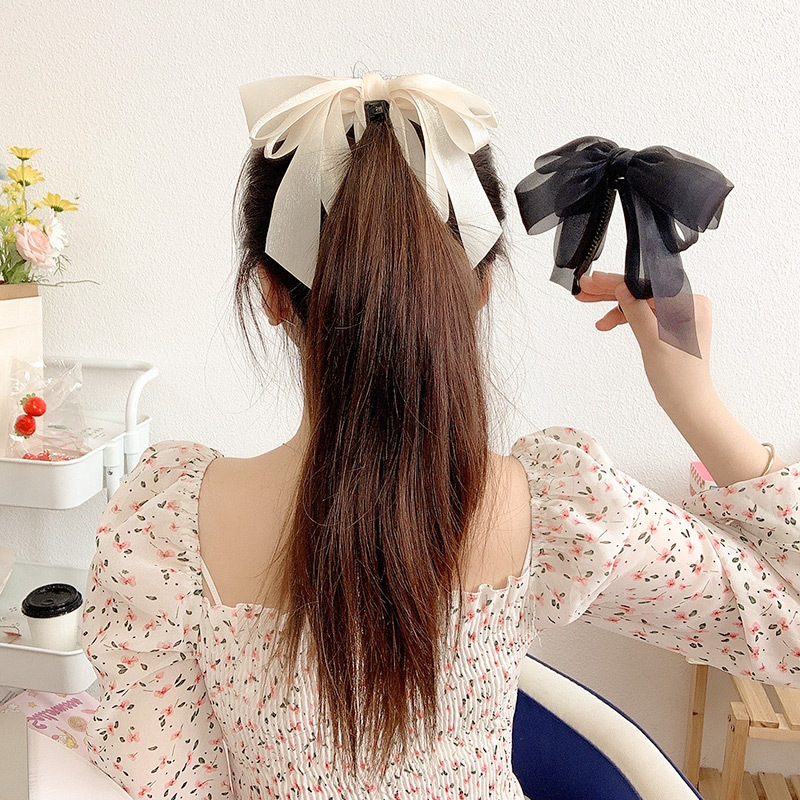 Kẹp tóc càng cua phối nơ lụa xinh xắn búi nơ giữa đỉnh đầu siêu đẹp Ulzzang