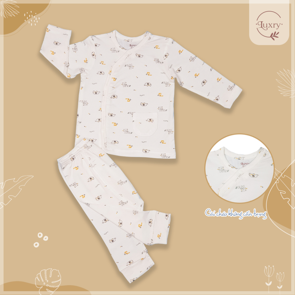 Bộ dài tay cài lệch họa tiết cute cho trẻ sơ sinh với chất vải sợi tre Luxry mềm mịn