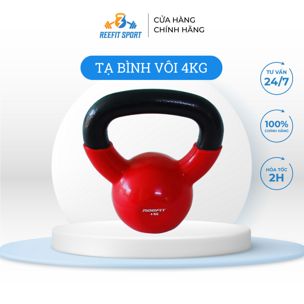 Tạ bình vôi tạ quai xách tạ ấm bọc cao su cao cấp 4kg Reefit Sport