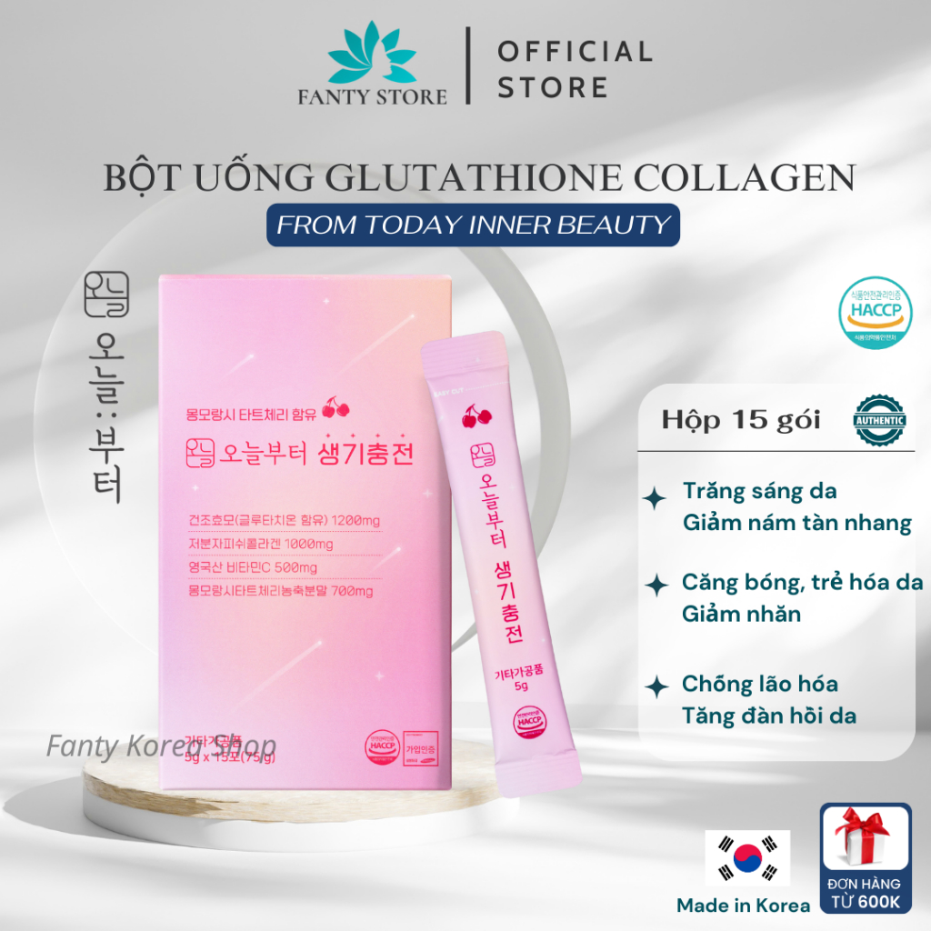 Bột uống Glutathione Collagen Inner Beauty 오늘:부터 Hàn Quốc - Trắng Khỏe Đẹp Da Hộp 15 gói
