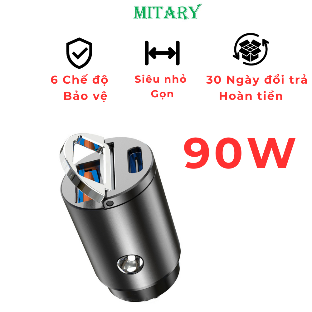 Tẩu Sạc Điện Thoại  90W USB Type C PD QC3.0 Sạc Nhanh Trong Ô Tô Xe Hơi