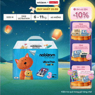 Combo 4 bịch tã/bỉm dán nabizam size m/6-11kg/40 miếng, dòng ultra thin nội địa hàn cao cấp, mỏng và thấm hút tối ưu