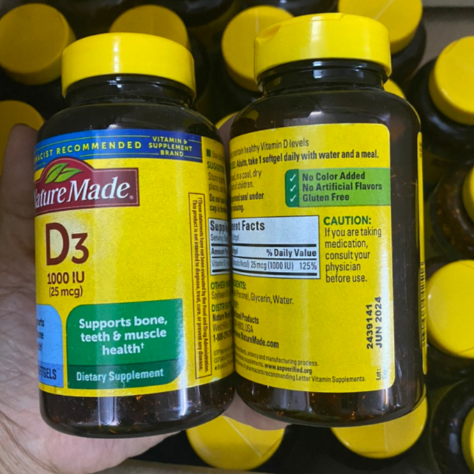 VIÊN VTM D3 NATURE MADE VITAMIN D3 650 viên 1000IU  Vitamin D3 XƯƠNG KHỚP vtmd3 của Mỹ