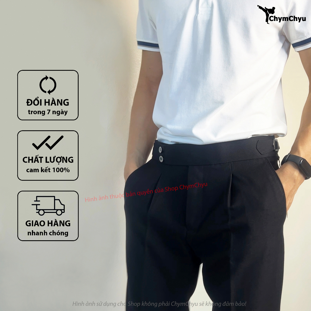 Quần Tây Nam SideTab Màu Đen Cao Cấp Công Sở Đẹp ChymChyu