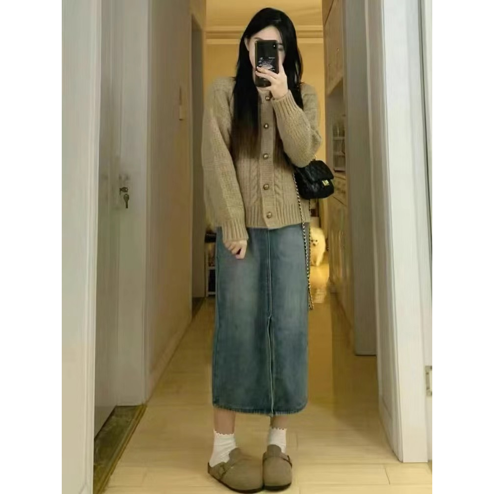 Áo Khoác Len nâu Dáng Vừa Cổ Tròn Phong Cách Vintage hàn Quốc Mùa Thu Cho Bạn gái