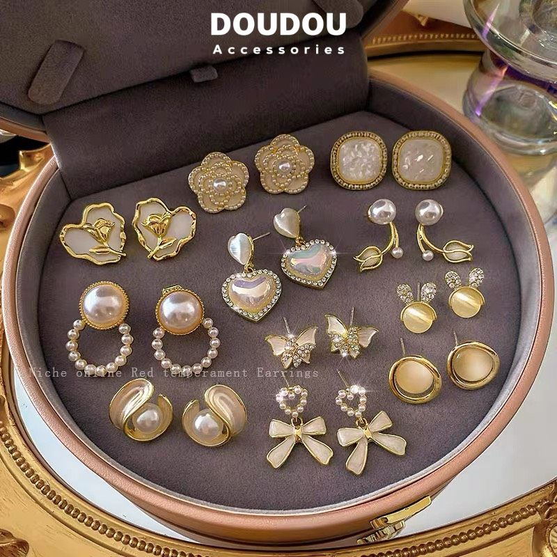 Bông tai Doudou Hoa tai đi tiệc Khuyên tai Khuyên tròn dài hợp kim cá tính phong cách Âu Mỹ sang chảnh thời trang EH005