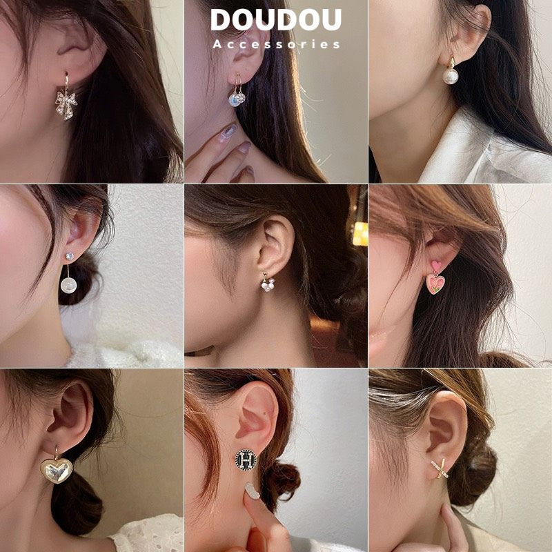 Bông tai Doudou Hoa tai đi tiệc Khuyên tai Khuyên tròn dài hợp kim cá tính phong cách Âu Mỹ sang chảnh thời trang EH005