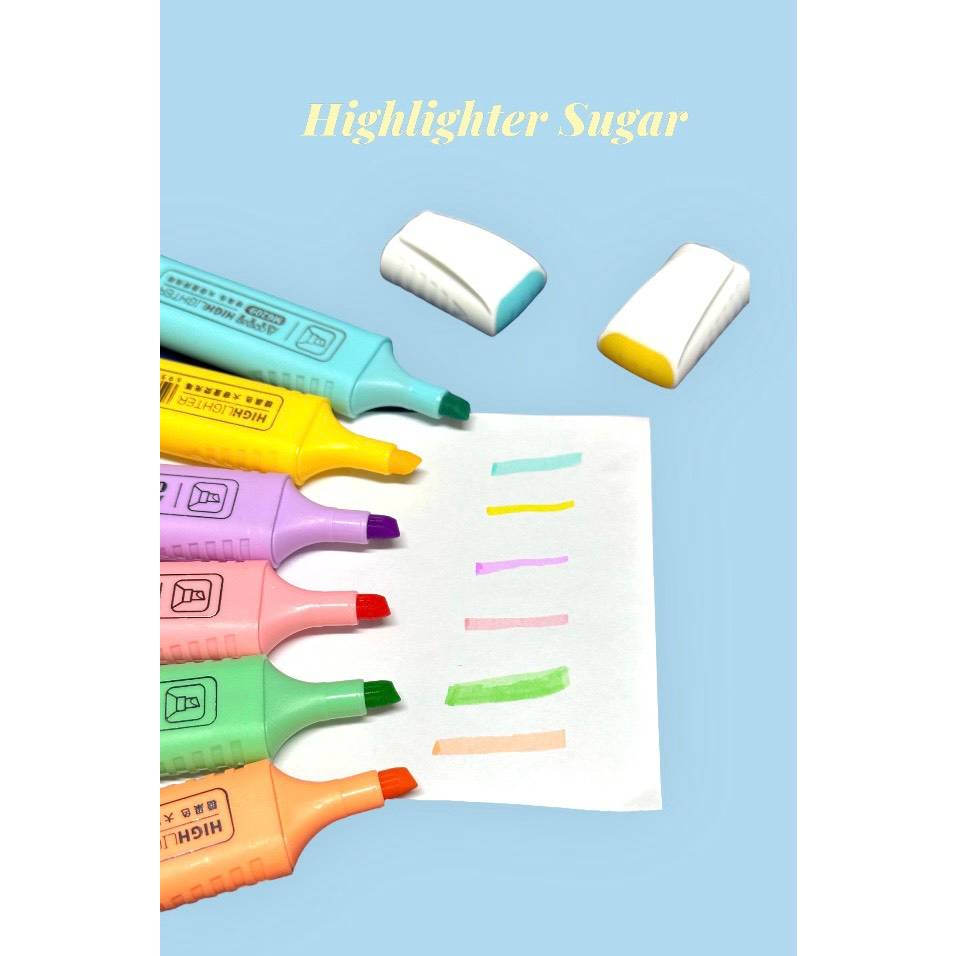 Vỉ Bút Nhớ Dòng Highlighter Sugar 6 Màu Tươi Sáng, Bút Highlight Đánh Dấu Chuyên Dụng Trong Học Tập,