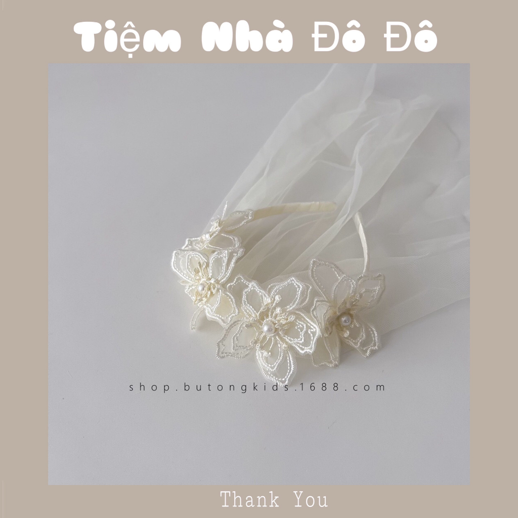 Băng đô đội đầu cài tóc voan dài công chúa tiểu thư đính ngọc giành cho em bé gái