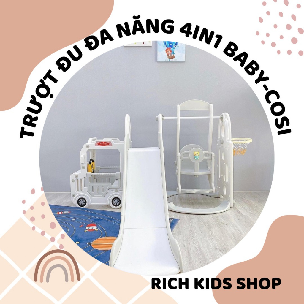 Cầu trượt xích đu BUS cho bé, nhà ô tô có đèn nhạc vô lăng BABYCOSI xịn xò đẹp lắm