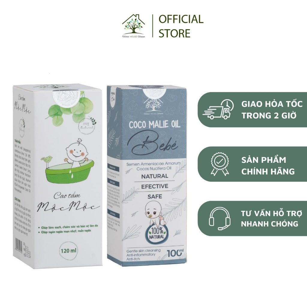 Combo Cao Tắm Mộc Mộc 120ml & Tinh Dầu Massage CoCo Malie Oil BEBÉ 100ml - HERBAL HOUSE VIETNAM
