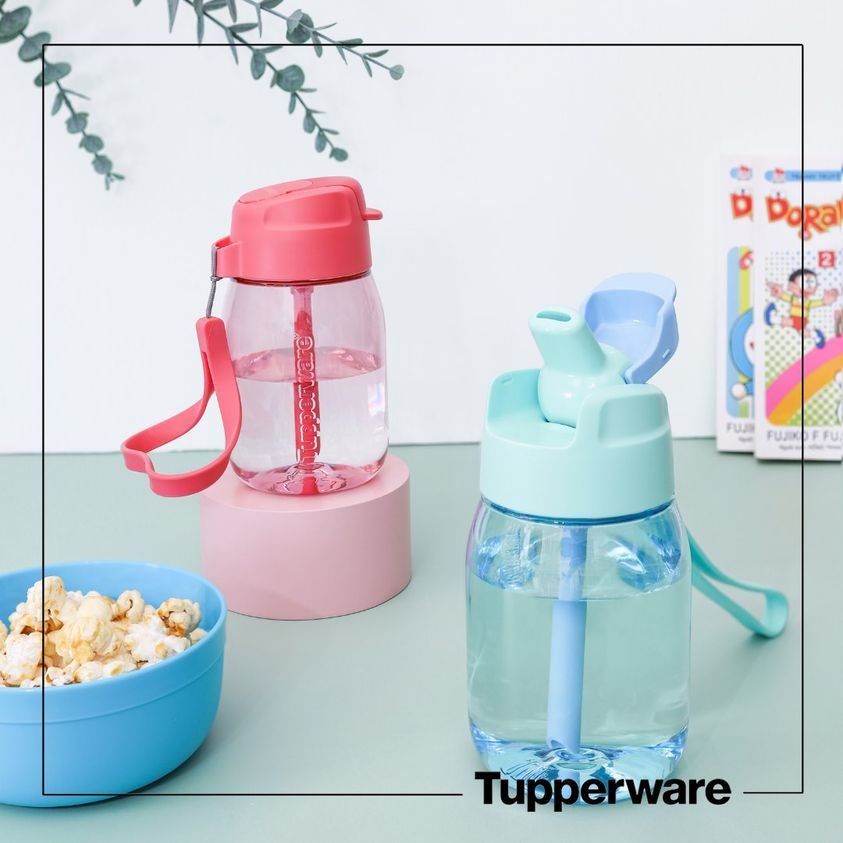 Bình nước Tupperware ống hút Mini Straw Lohas 350ml