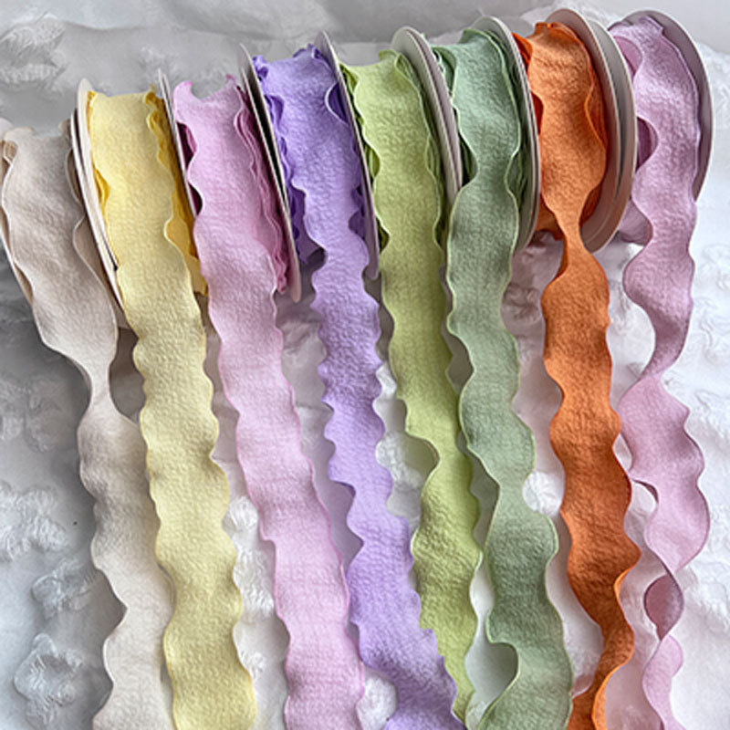 Nguyên cuộn dây ruy băng vải xốp nhún gói hoa, quà, buộc tóc, trang trí tiệc tùng bánh kem màu pastel bản 2.5cm
