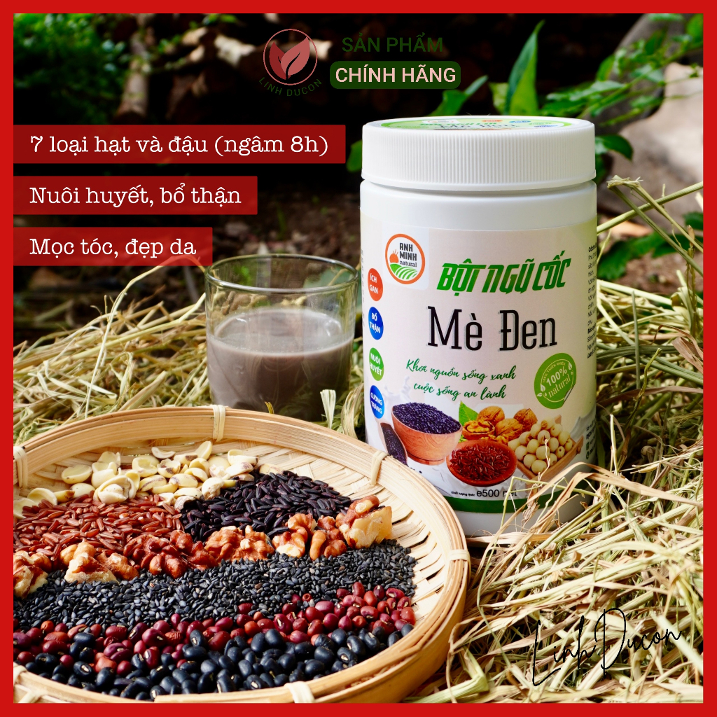 Bột Ngũ cốc Mè Đen Gạo Lứt Đậu Đen Đỏ, Ngũ cốc bổ máu tăng cân, mọc tóc, bổ thận -Linhducon | HTX Anh Minh 06