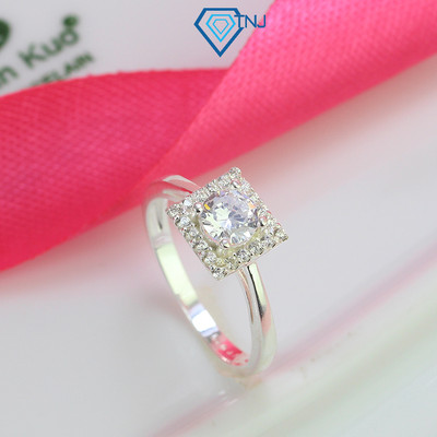 Nhẫn bạc nữ TNJ mặt vuông đính đá viền trơn sang trọng, khắc tên theo yêu cầu NN0409 - Trang Sức TNJ