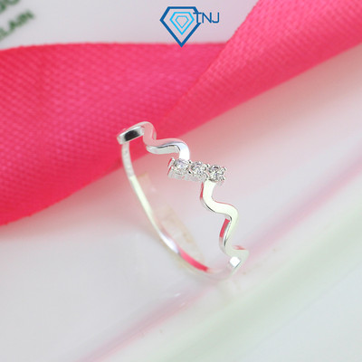 Nhẫn bạc nữ TNJ sóng đính đá mini viền trơn xinh xắn, cá tính trẻ trung NN0410 - Trang Sức TNJ