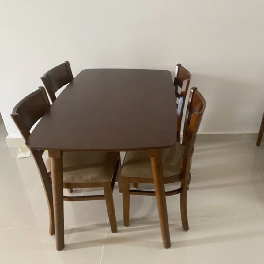 Bàn ăn cơm gia đình nhỏ gọn, bàn 1m20x75cm +4 ghế gỗ cau su tự nhiên | BigBuy360 - bigbuy360.vn