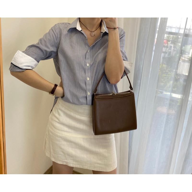 Cốp đi tiệc vintage nội địa Nhật da thật màu nâu - secondhand