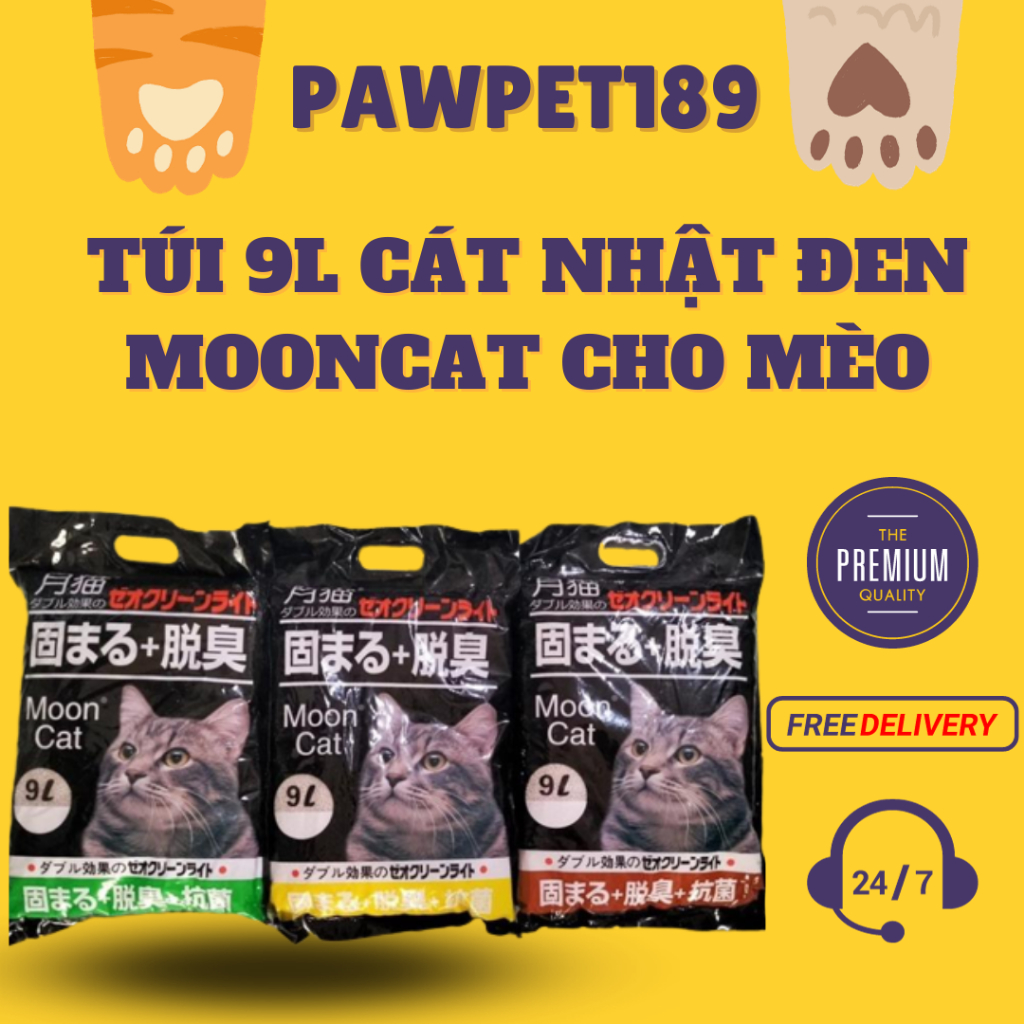 TÚI 9L CÁT NHẬT ĐEN MOONCAT CHO MÈO🐶PET PAW SHOP🐱FREE SHIP🌟SHIP HOẢ TỐC HÀ NỘI 🚀