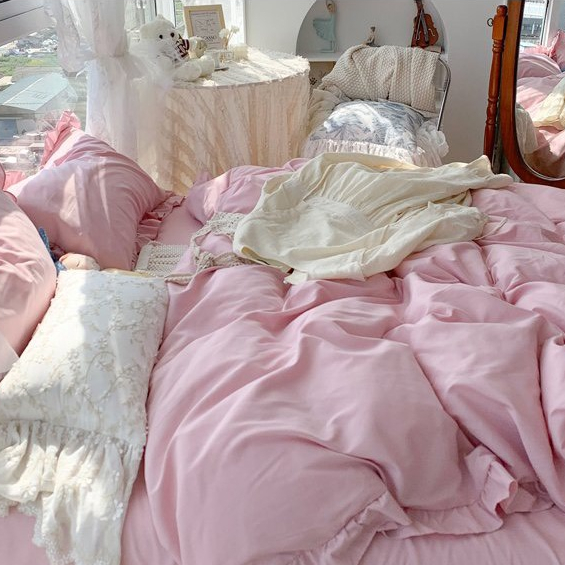 Bộ chăn ga cotton bèo Hàn dễ thương set vỏ 4 món miễn phí bo chun