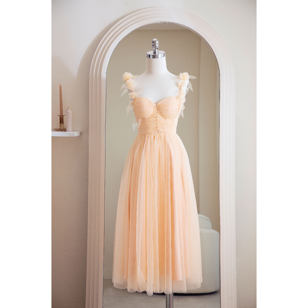 SÒ VINTAGE - DREAMY Đầm lưới hai dây kết hoa