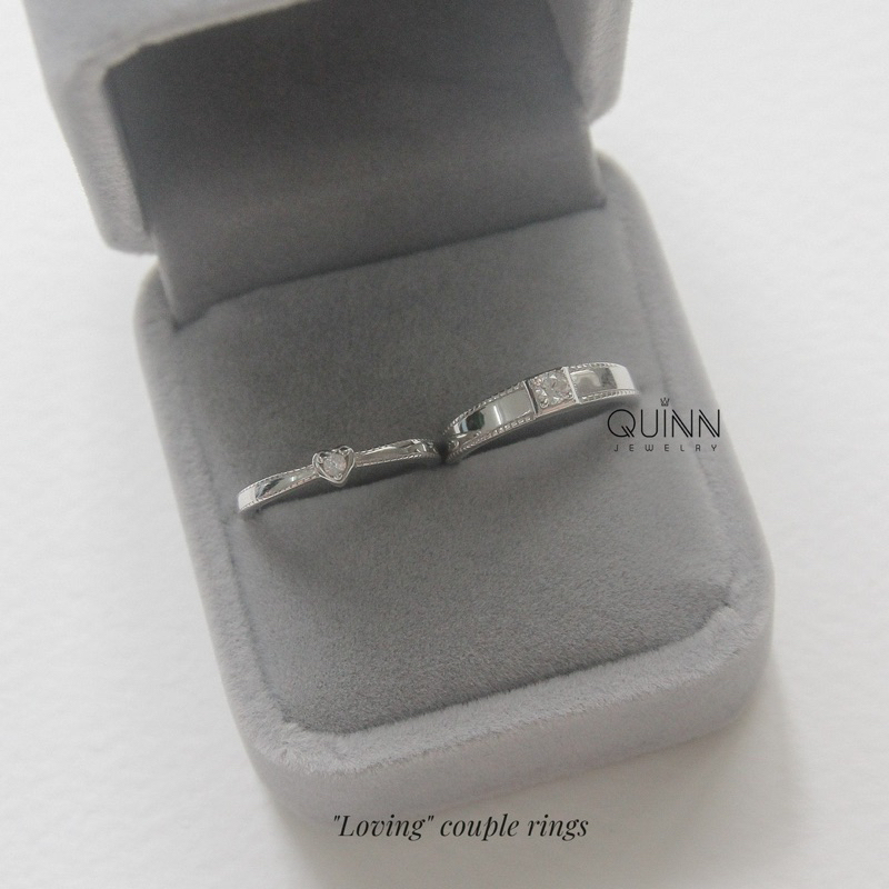 Nhẫn đôi bạc Loving, nhẫn đôi bạc tim đính đá freesize Quinn Jewelry