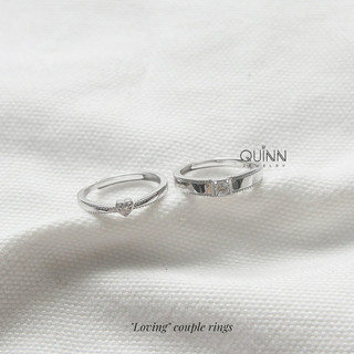 Nhẫn đôi bạc Loving, nhẫn đôi bạc tim đính đá freesize Quinn Jewelry