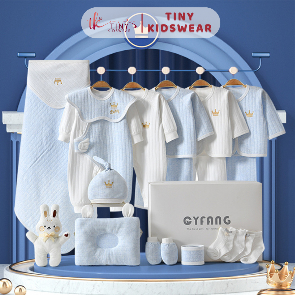 Set Quà Tặng Bé Trai, Bé Gái Sơ Sinh, Quà Tặng Đầy Tháng Cao Cấp 20 Chi Tiết Họa Tiết Vương Miện