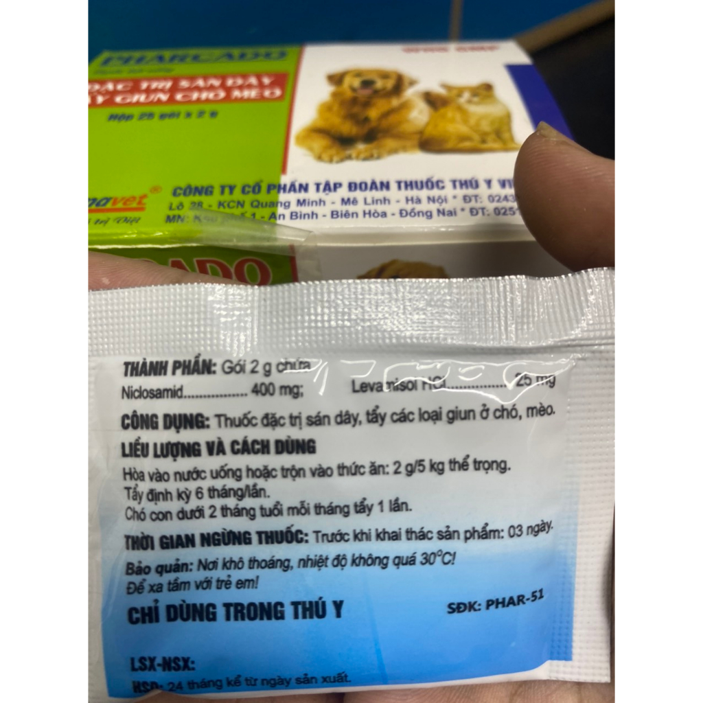2- 5 gói Pharcado Sản phẩm tẩy giun cho thú cưng. Mã TY9