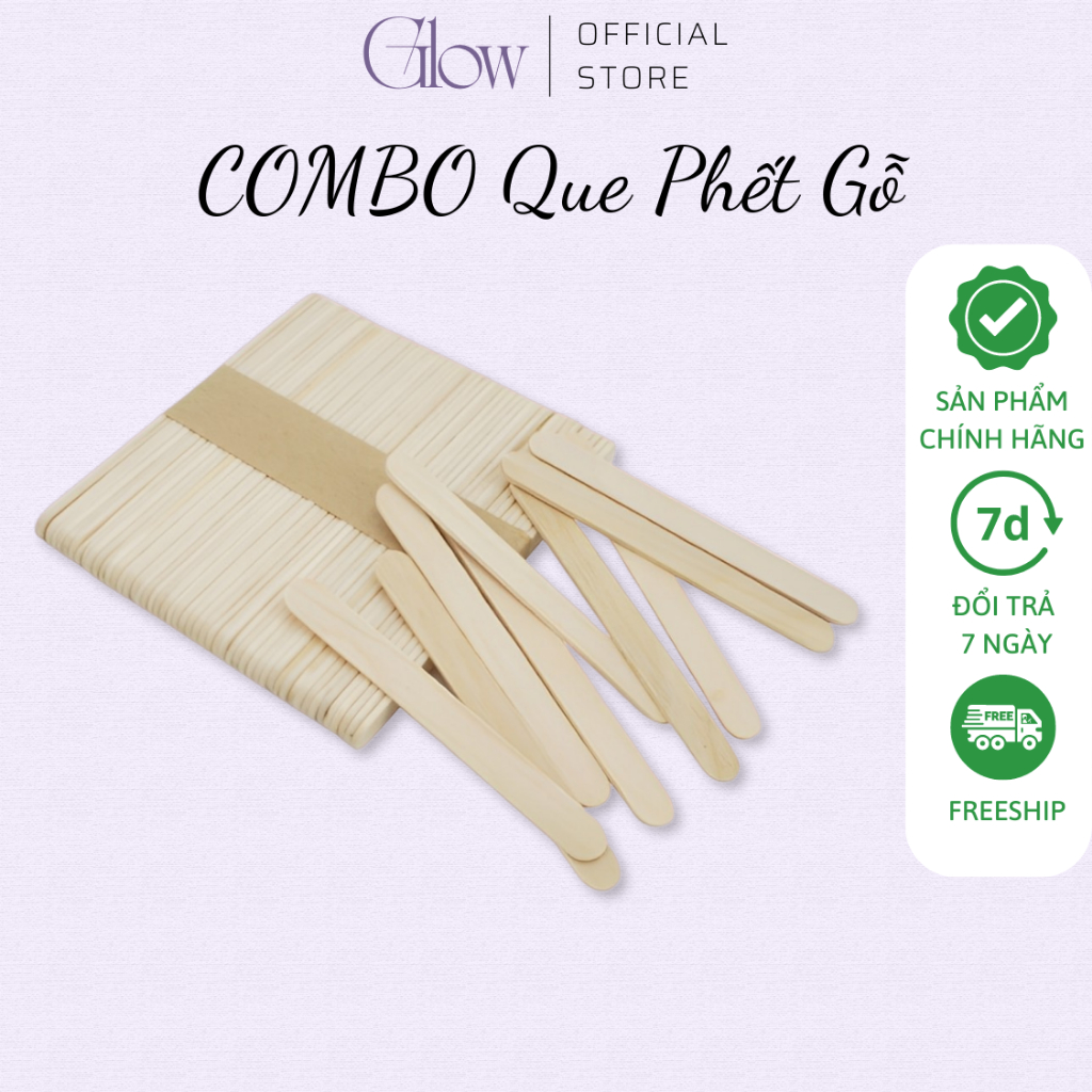 Combo 4 Que Gỗ Bôi Sáp GLOW WAXING Size Lớn  Chuyên Dùng Phết Sáp Wax Lông
