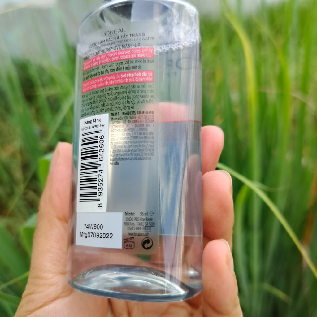 Nước Tẩy Trang LOréal Paris Dành Cho Da Dầu 95ml Revitalift Crystal Purifying Micellar Water- Hàng Tặng