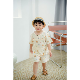 Bộ Cộc Tay Mùa Hè Mặc Mát Cho Bé Trai Chất Liệu Muslin Mềm Mịn Size 9-25 Kg - BRAUN SET - SEM005 - SAOLA CLOTHING
