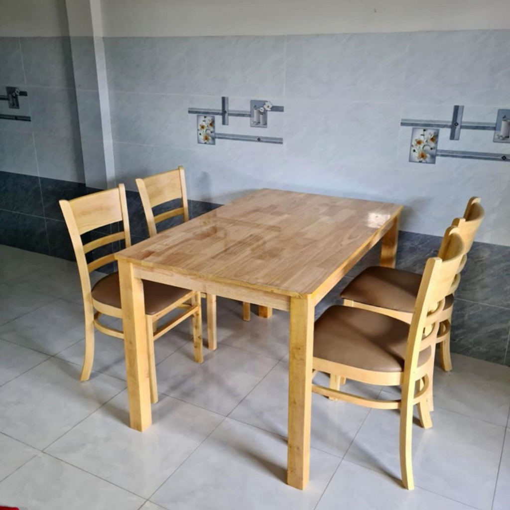 Bàn ăn cơm 4 ghế, bàn ăn cabin gỗ cau su màu tự nhiên - hàng ship nhanh kv hcm - bình dương