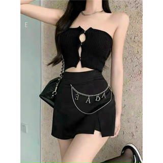 Quần vải giả váy qc xẻ cạnh kèm dây xích co dãn