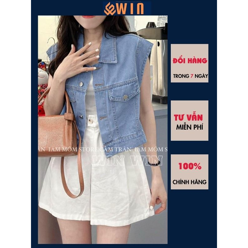 Áo gile jean croptop xanh trơn túi hộp, áo khoác jean nữ ngắn tay croptop chất bò dày dặn phong cách ulzzang hàn quốc