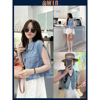 Áo gile jean croptop xanh trơn túi hộp, áo khoác jean nữ ngắn tay croptop chất bò dày dặn phong cách ulzzang hàn quốc