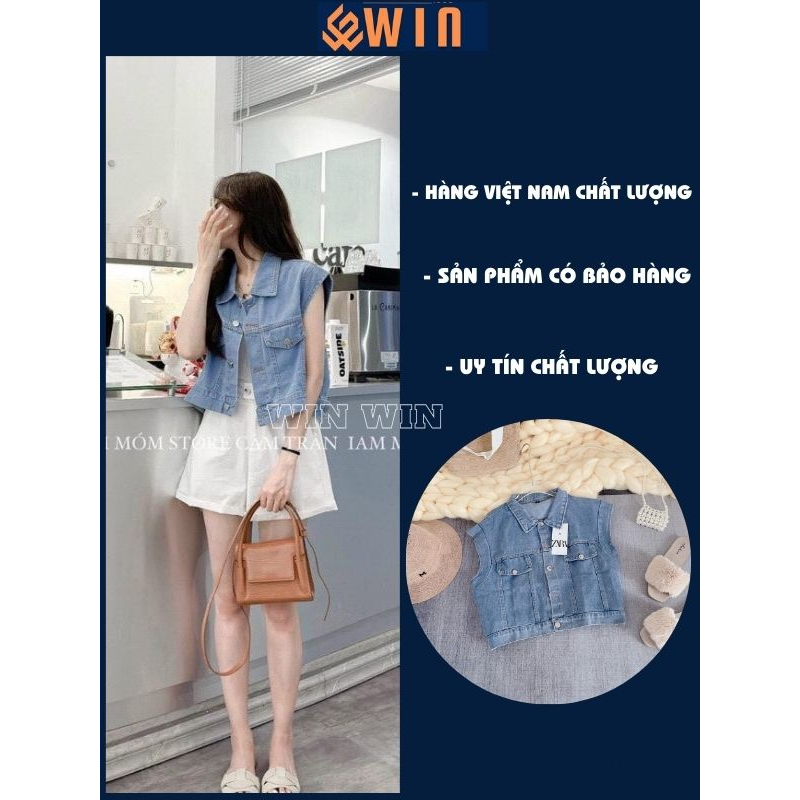 Áo gile jean croptop xanh trơn túi hộp, áo khoác jean nữ ngắn tay croptop chất bò dày dặn phong cách ulzzang hàn quốc