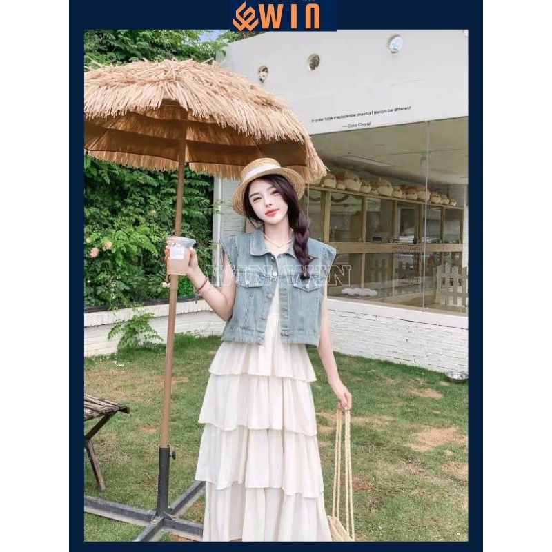 Áo gile jean croptop xanh trơn túi hộp, áo khoác jean nữ ngắn tay croptop chất bò dày dặn phong cách ulzzang hàn quốc