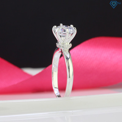 Nhẫn bạc nữ TNJ đính đá cao cổ tròn sang trọng, viền trơn khắc tên miễn phí NN0418 - Trang Sức TNJ