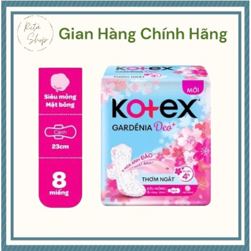 Băng vệ sinh Gardenia Deo+ - Hoa Anh Đào siêu mỏng cánh 23cm 8 miếng