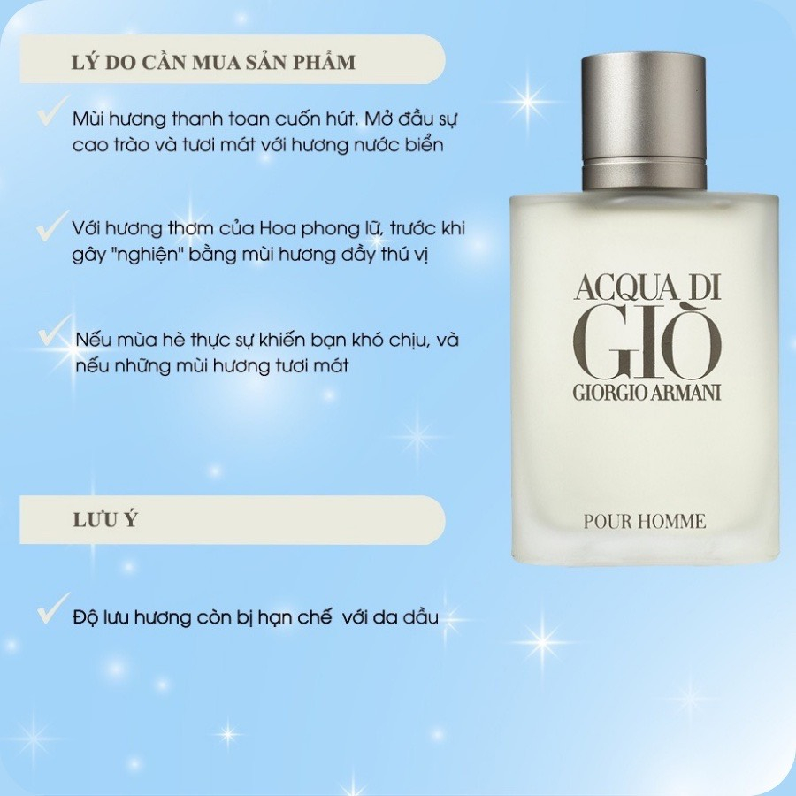 [𝐀𝐮𝐭𝐡] Nước Hoa Nam Giorgio Armani Acqua Di Gio Giò Trắng mạnh mẽ tinh thế - Duy Perfume | BigBuy360 - bigbuy360.vn
