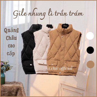 Áo phao gile chất nhung lì trần trám quảng châu cao cấp áo phao nữ rút dây eo sang chảnh mặc siêu ấm thu đông 2023