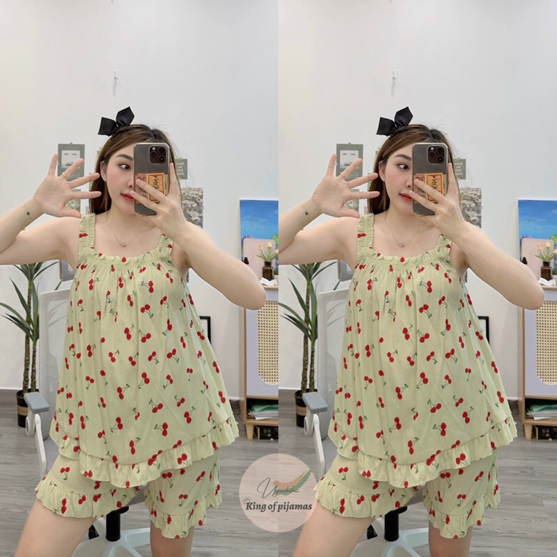 Bộ pijama mặc nhà chất đũi lạnh siêu mát bộ hai dây mùa hè hot trend 2023 Kingofpijamas