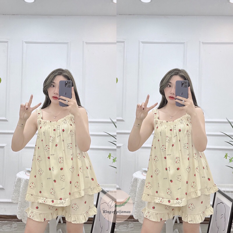 Bộ pijama mặc nhà chất đũi lạnh siêu mát bộ hai dây mùa hè hot trend 2023 Kingofpijamas