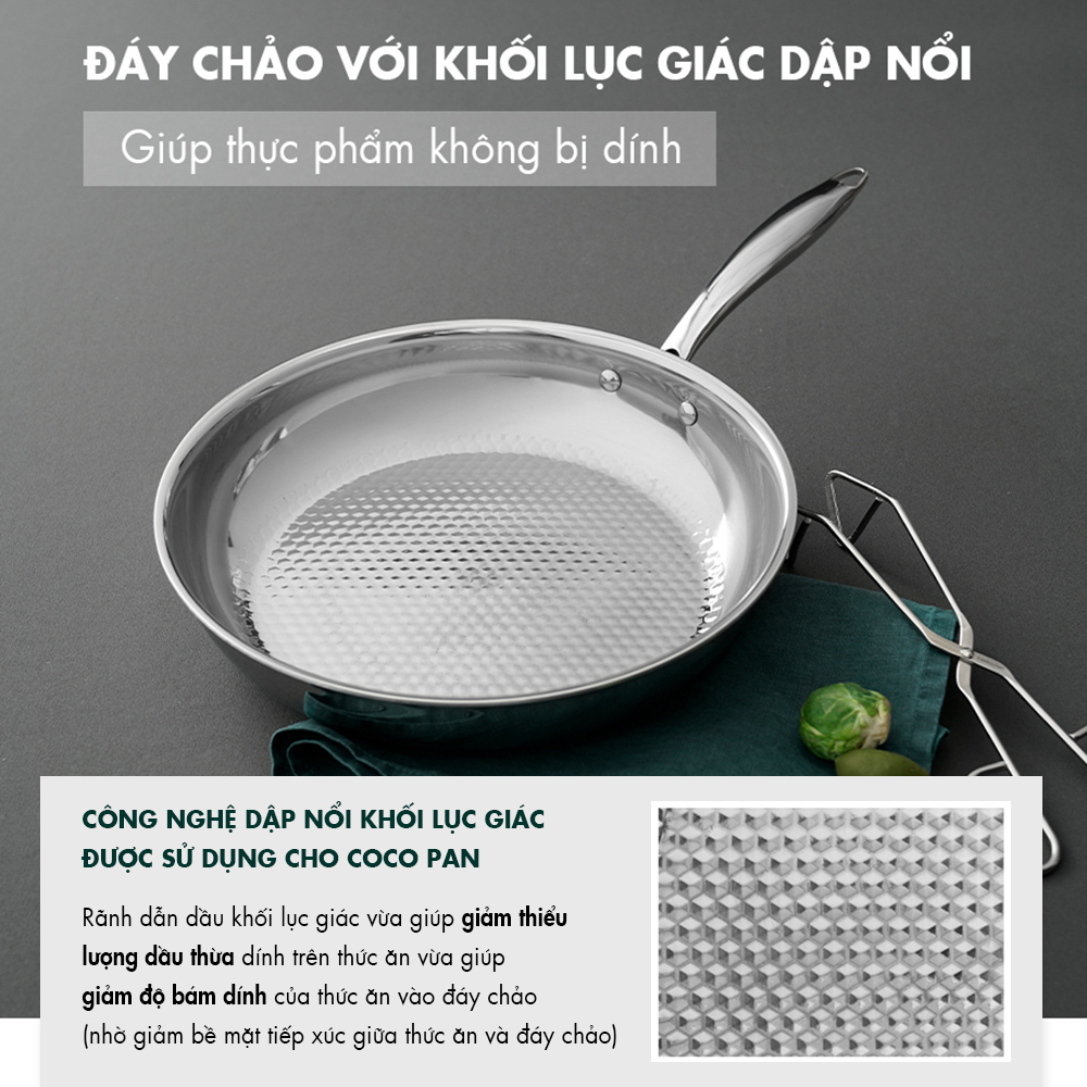 Chảo chiên inox 3 lớp nguyên khối Edelkochen Coco Collection 24,28,30cm – Màu Mirror