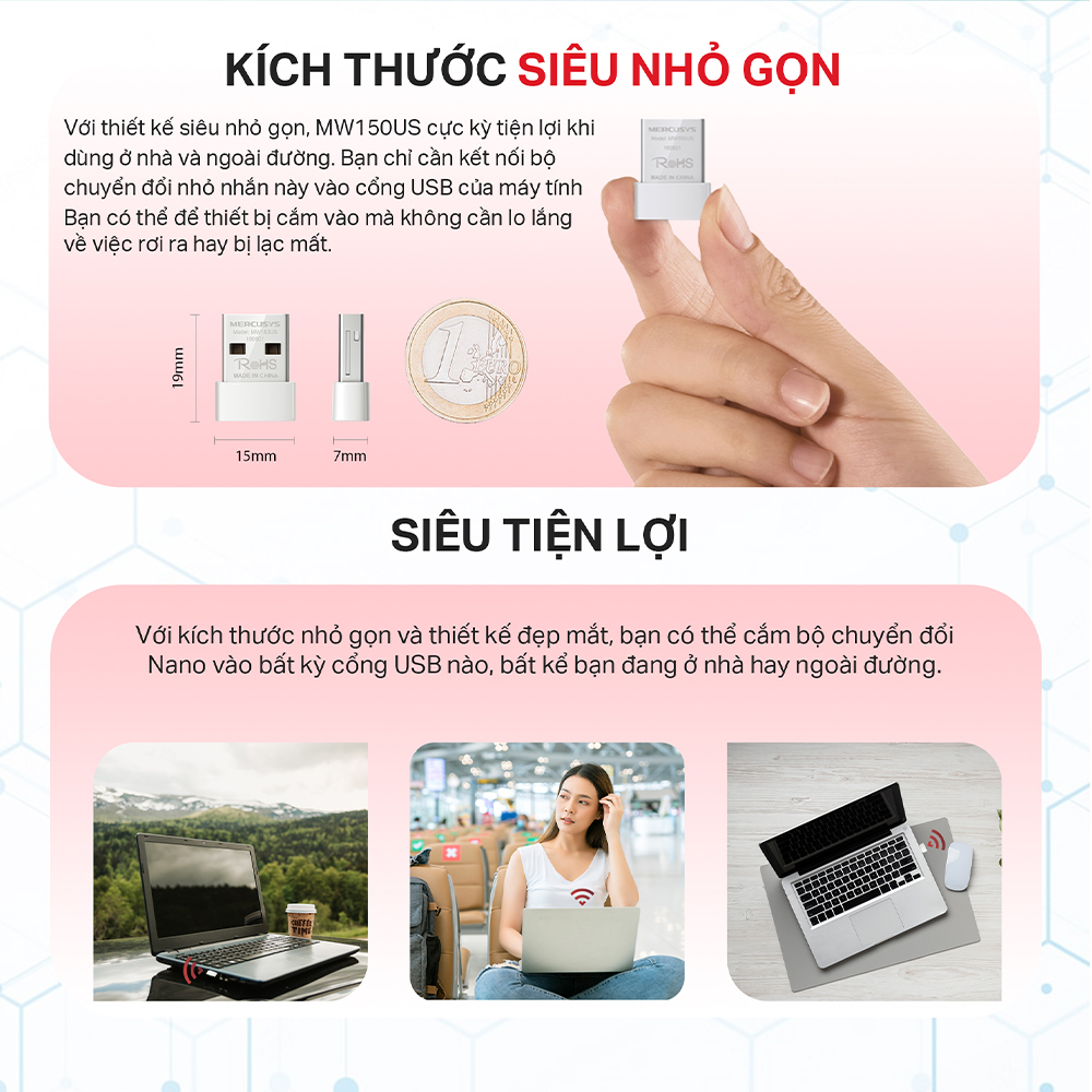 [Hỏa Tốc] Bộ Chuyển Đổi USB Wifi Nano Mercusys MW150US Chuẩn N 150Mbps