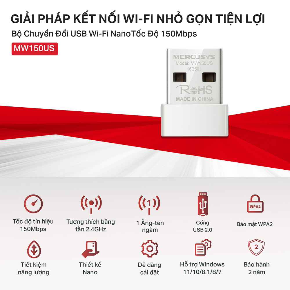 [Hỏa Tốc] Bộ Chuyển Đổi USB Wifi Nano Mercusys MW150US Chuẩn N 150Mbps